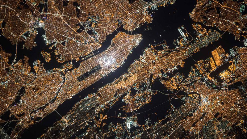 Satellite photo of New York City at night