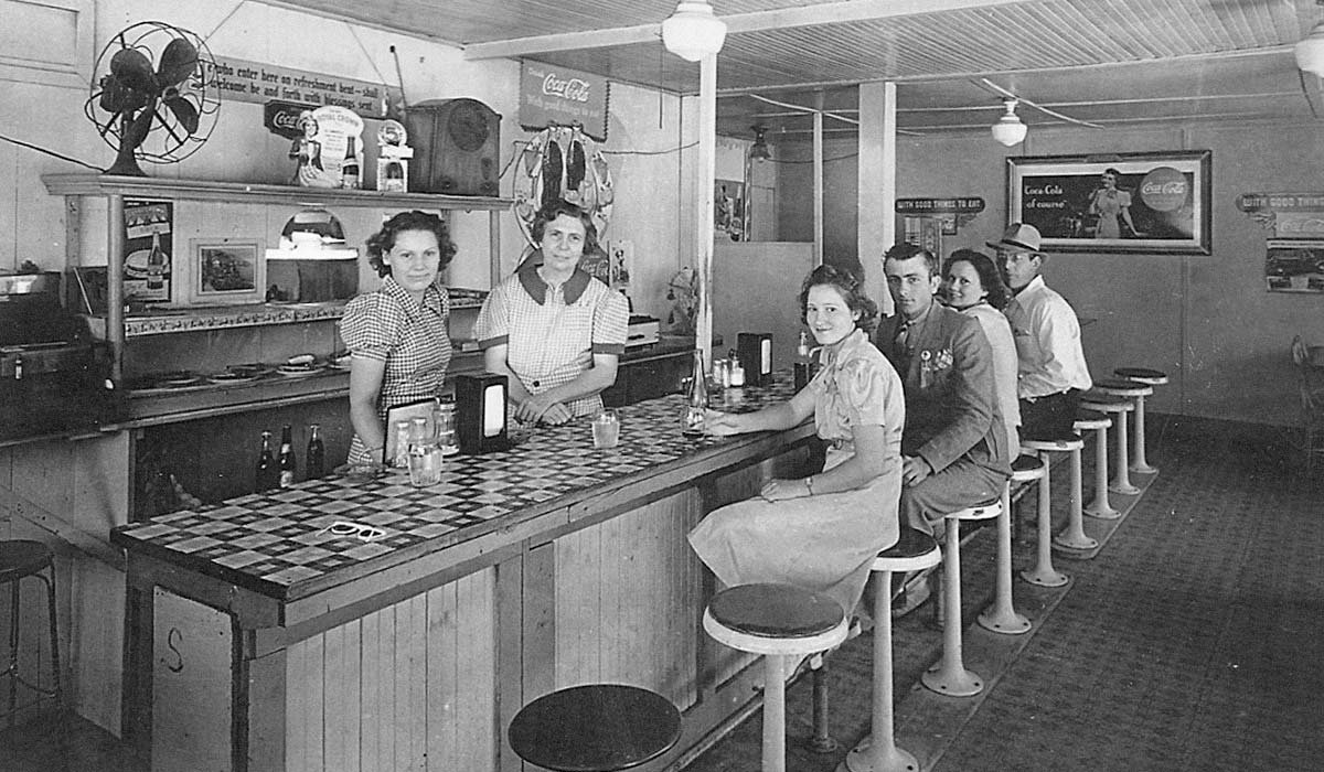 Interior photo of a milk bar circa 1950's