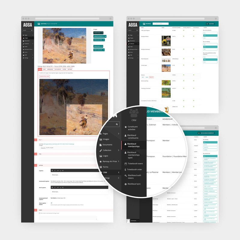 Screenshots of the AGSA website CMS admin