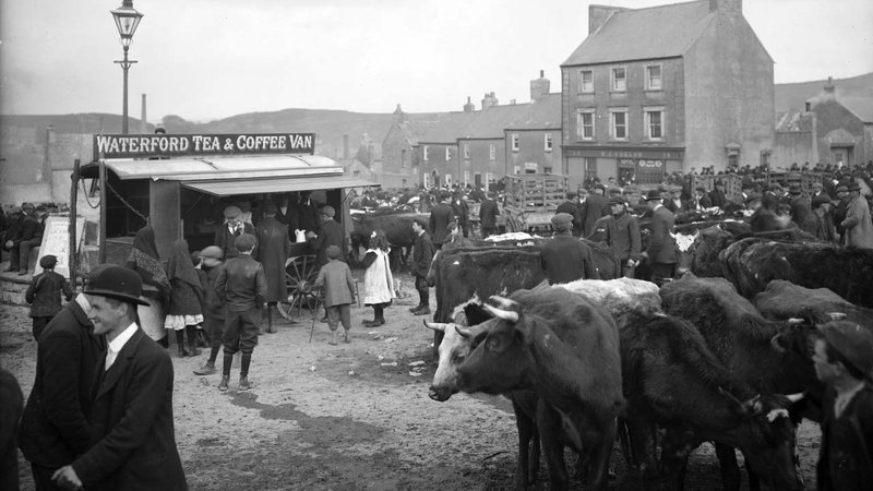 Tea and Coffee cart at a cattle market in Ireland in the 19th Century