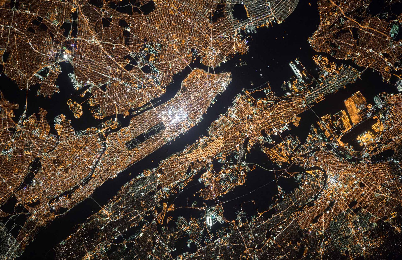 Satellite photo of New York City at night