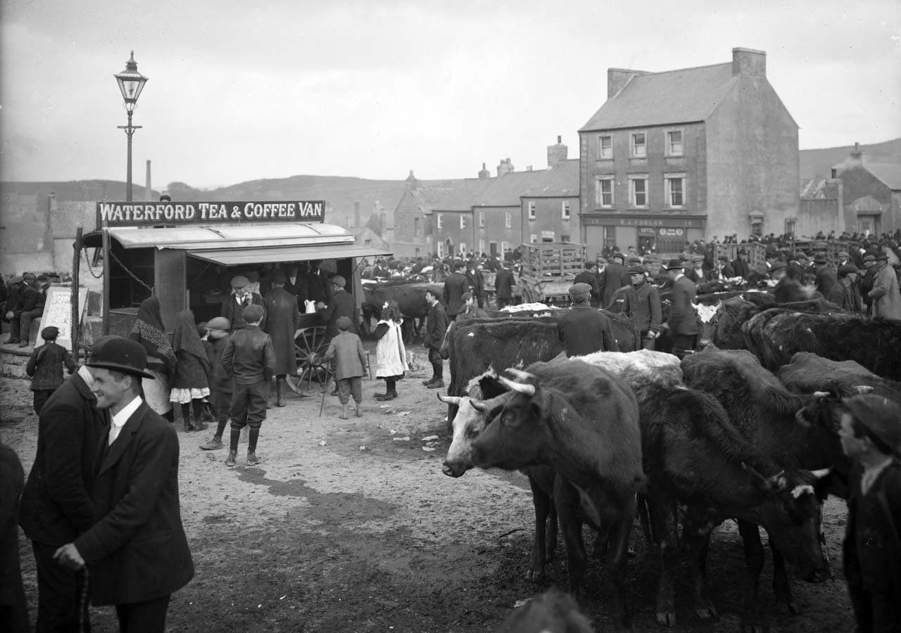 Tea and Coffee cart at a cattle market in Ireland in the 19th Century