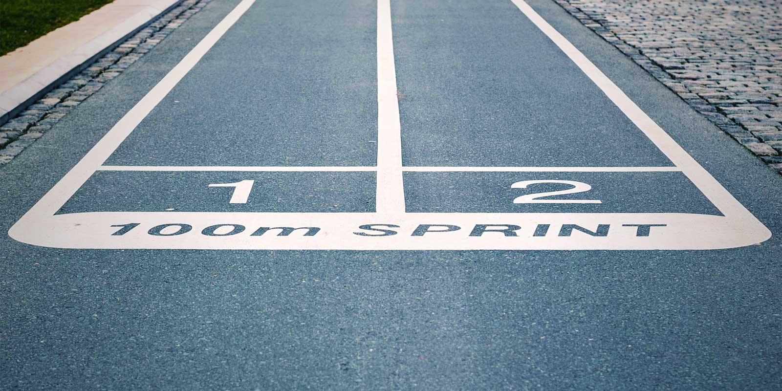 Starting line of a 100m sprint track